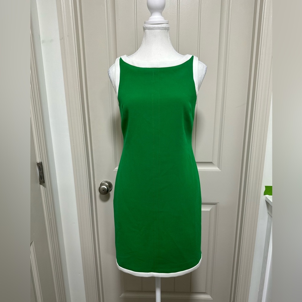 Banana Republic Green Sleeveless Midi Dress with White Trim